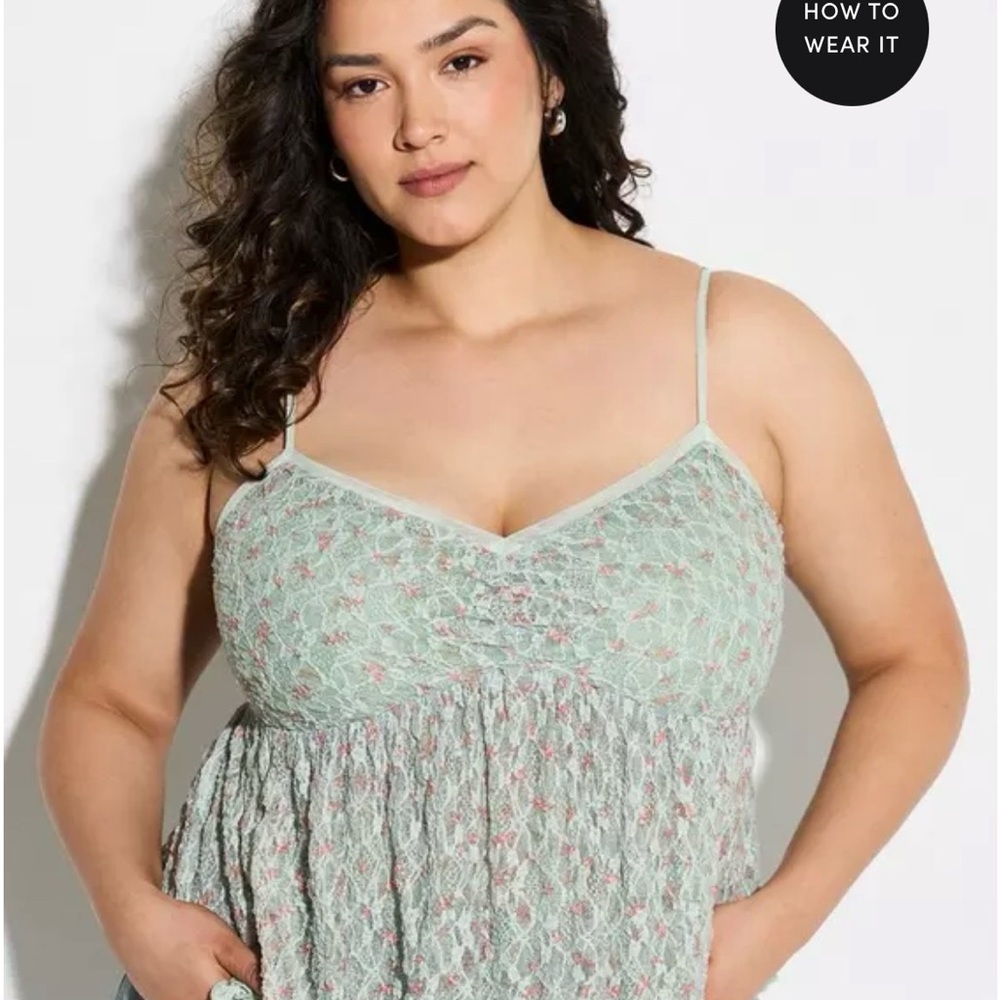 Torrid Mint Green Lace Floral Babydoll Tank Top